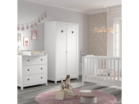 Chicyla - Chambre bébé avec Armoire 2 Portes Commode et Plan à langer laqué Blanc MWSH70249