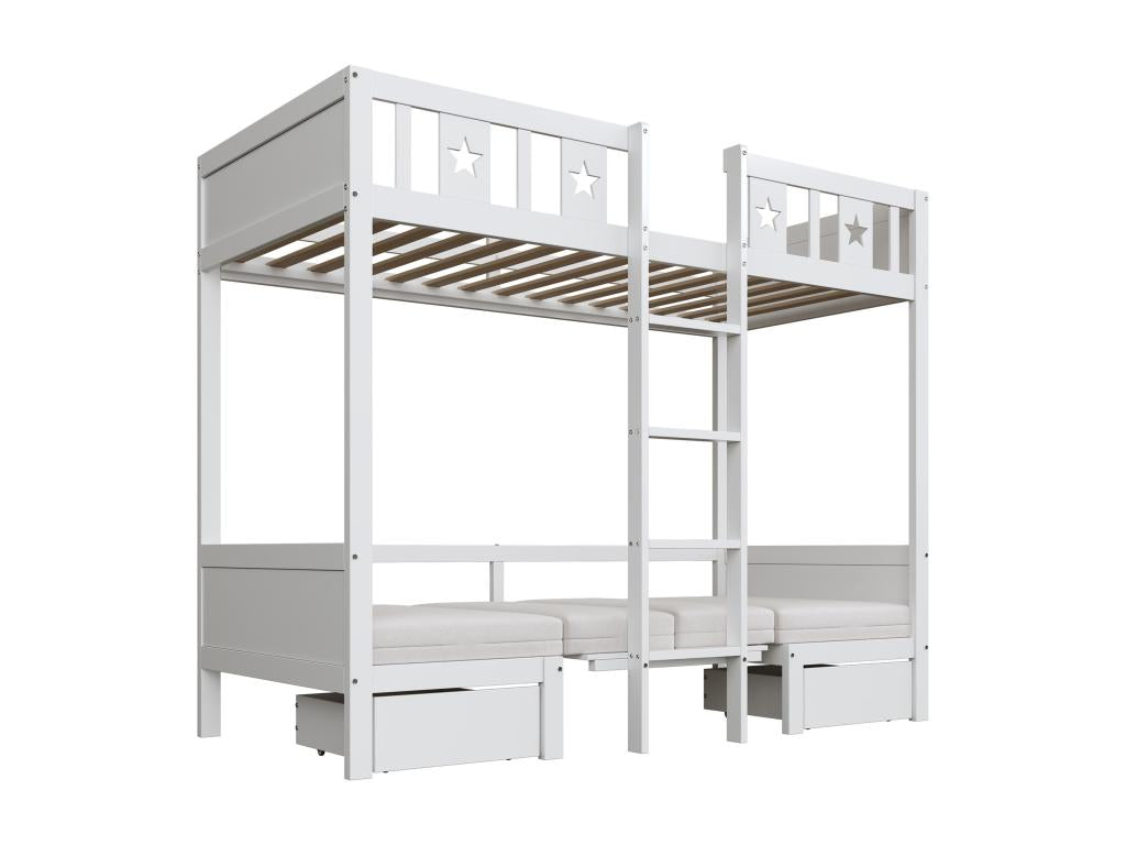 Lits superposés 90x200 cm avec 2 tiroirs et 4 coussins - lit/bureau 2 en 1 - bois MDF - Blanc UTWX95832