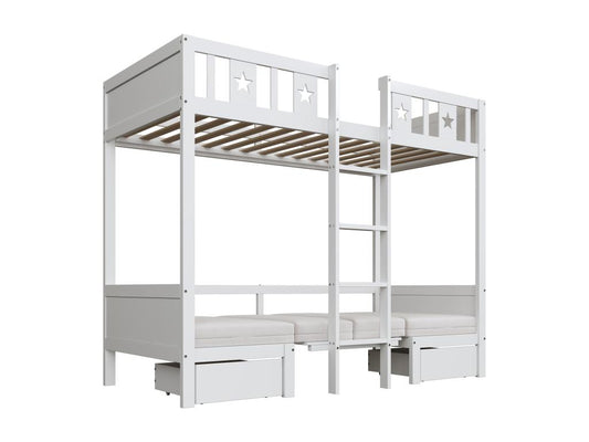 Lits superposés 90x200 cm avec 2 tiroirs et 4 coussins - lit/bureau 2 en 1 - bois MDF - Blanc UTWX95832