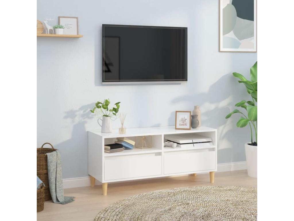 Meuble TV blanc brillant 100x34,5x44,5 cm bois d'ingénierie PCPD08528