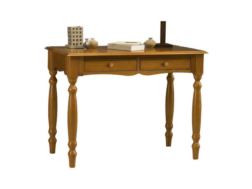 Table A Ecrire Pin Massif Miel 2 Tiroirs Pieds Tournés L 100 H 74.3 P 56.4 cm VHNQ57562