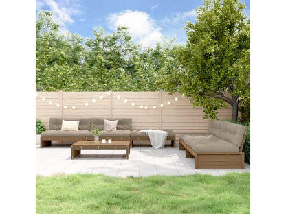 Salon de jardin 6 pcs avec coussins marron miel bois massif ZRJH08875