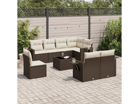 Salon de jardin avec coussins 9 pièces marron résine tressée TKGN34268
