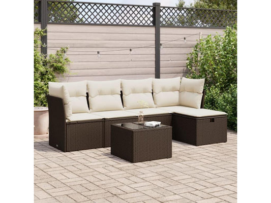 Salon de jardin avec coussins 6 pcs marron résine tressée XEFZ86649