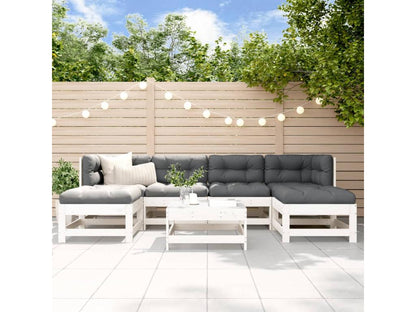 Salon de jardin 7 pcs avec coussins blanc bois massif SSQX90305