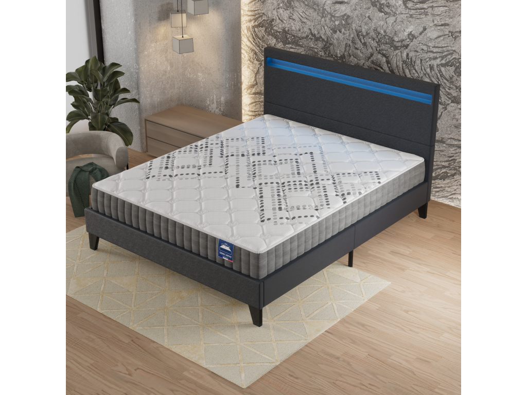 Ensemble Matelas Ressorts Ensachés Lit Avec Tête De Lit 140x200cm-Epaisseur 20cm Accueil MousseHD ACCM23976
