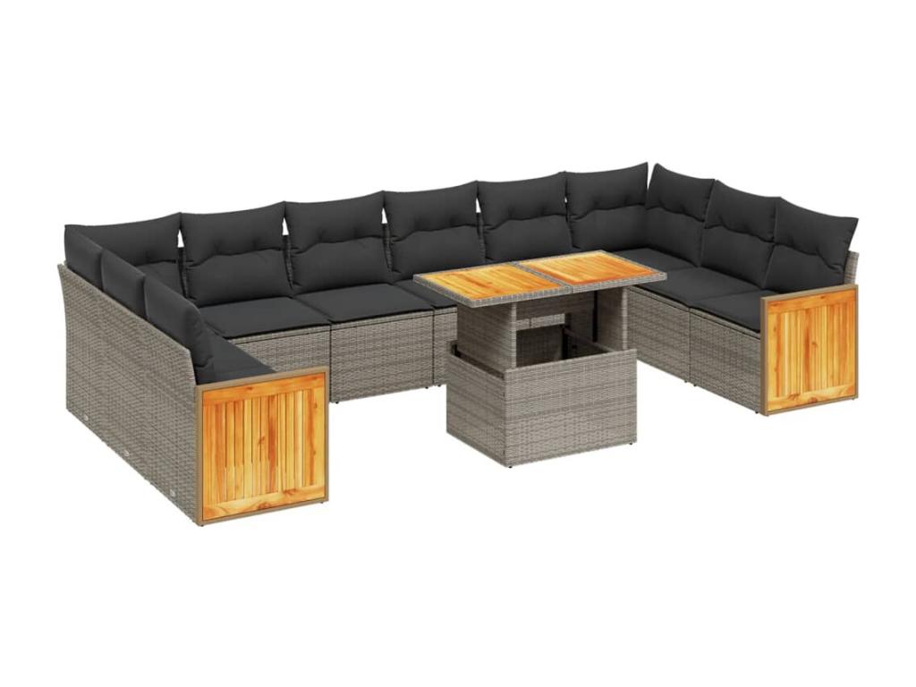 Salon de jardin 11 pcs avec coussins gris résine tressée TJSR76507