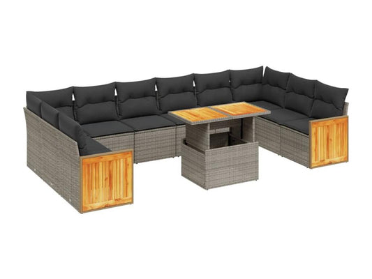 Salon de jardin 11 pcs avec coussins gris résine tressée TJSR76507