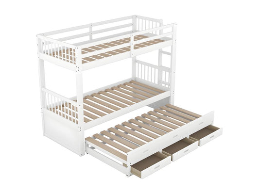 Lit cabane - 90x200 cm - avec échelle et lit escamotable et 3 tiroirs Blanc - Chicyla PFPJ49690