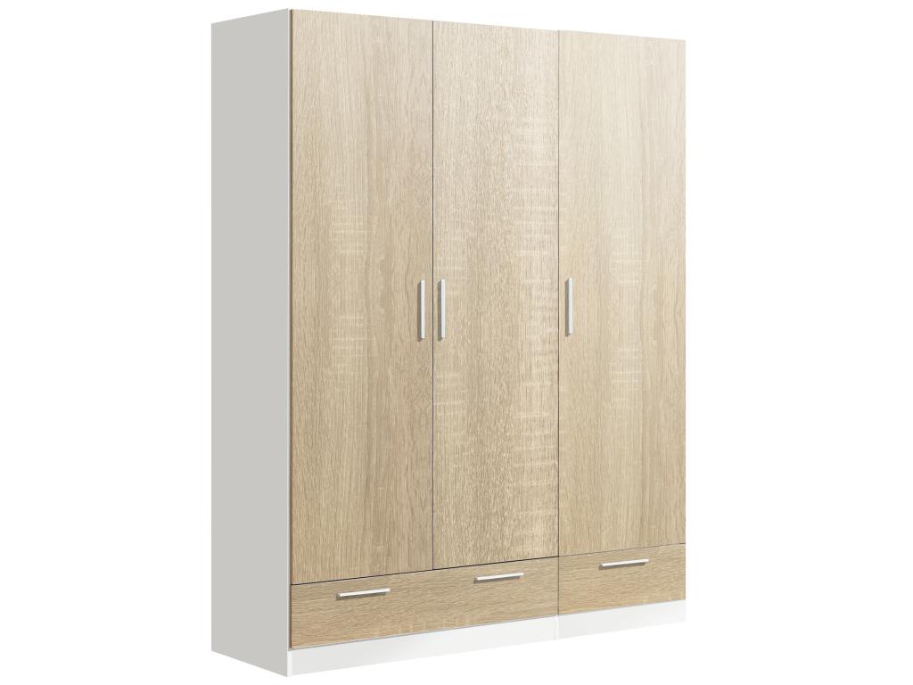 Armoire / placard de rangement de 3 portes 2 tiroirs Couleuris Blanc / Chêne Chicyla - longueur 152 x profondeur 51 x hauteur 200 cm LXBK57701