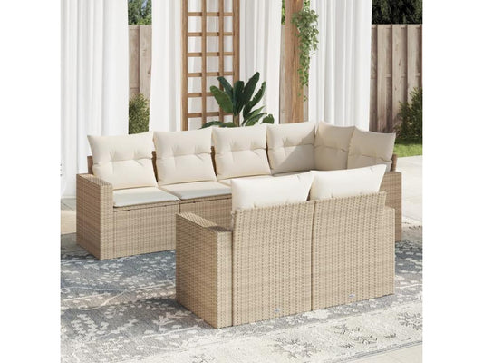 Salon de jardin avec coussins 7 pcs beige résine tressée AKNC21882