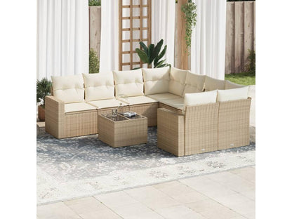 Salon de jardin avec coussins 9 pcs beige résine tressée HKUM02402