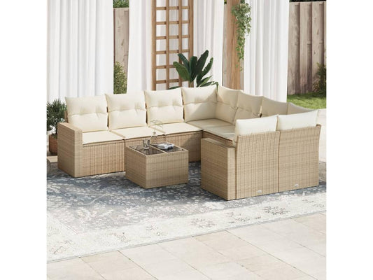 Salon de jardin avec coussins 9 pcs beige résine tressée HKUM02402