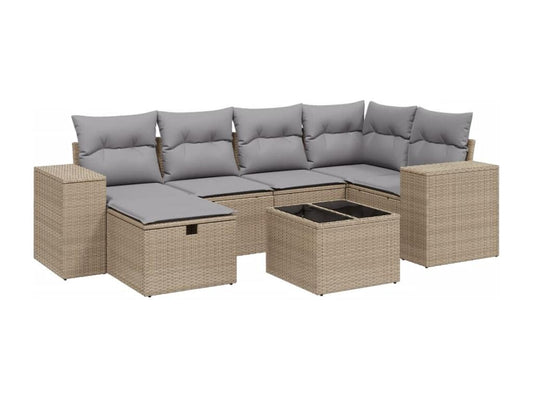 Salon de jardin avec coussins 7 pièces méChicyla beige résine tressée BRFY98913