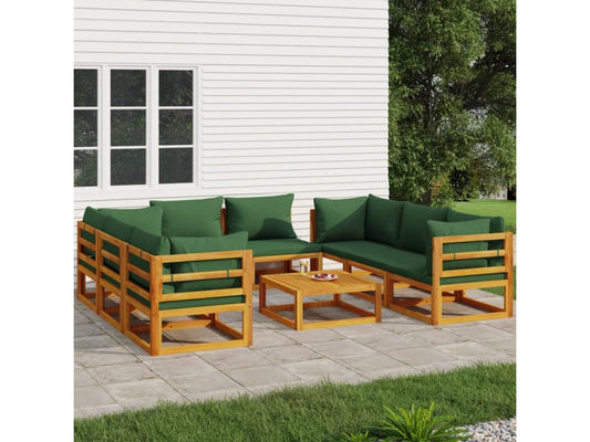 Salon de jardin 9 pcs avec coussins vert bois massif AQEQ78235