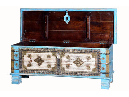 Coffre en bois de manguier bleu vieilli azul.Giner y Colomer.45x40x116 XBXO57110