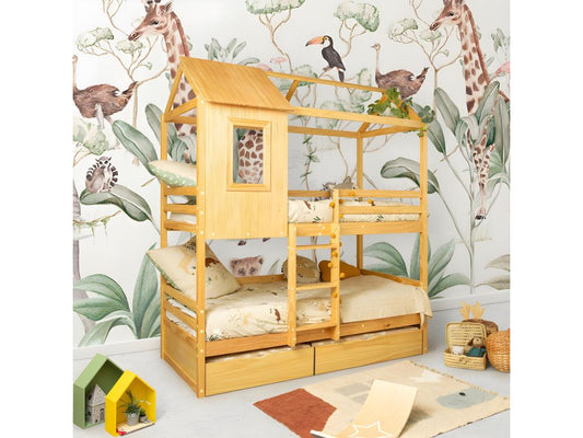 Lit superposé 2 tiroirs en bois de pin Chicyla 90x190/90x190cm WNES91720