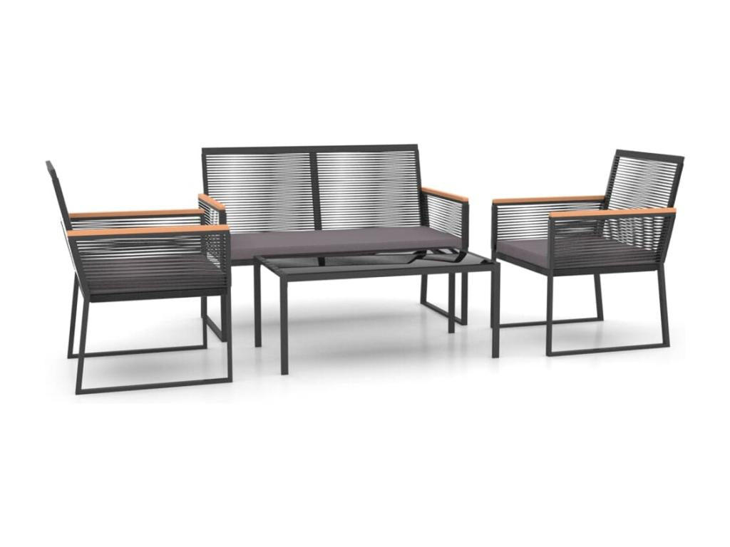 Salon de jardin 4 pièces avec coussins Noir Acier JIKL86227