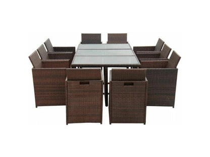 Table rectangulaire et 10 chaises de jardin résine tressée marron Chicyla VXSG37446