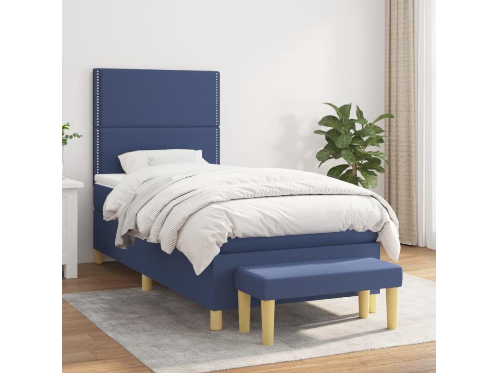 Lit à sommier tapissier avec matelas Bleu 90x190 cm Tissu NYDZ83031