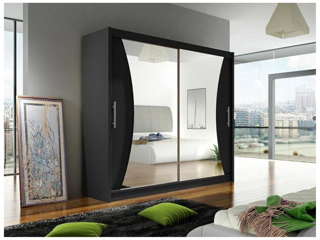 Armoire Chicyla 124 Noir 215x180x57cm Portes d'armoire Glissement MIGL38573