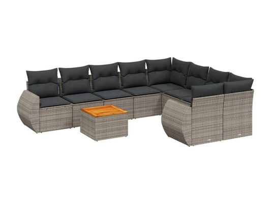 Salon de jardin 9 pcs avec coussins gris résine tressée JYRM90487