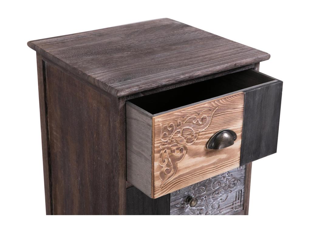 Chiffonnier Laviecasa avec 5 tiroirs commode en bois de paulownia style vintage ethnique bohème avec gravures PSOM34711