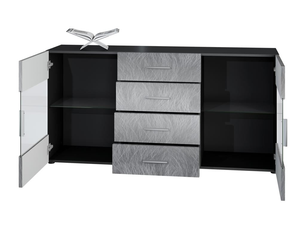 Buffet Noir Mat Façades En Bordeaux Laquées Avec LED 72x139x35 FMFV84011