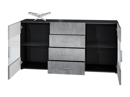 Buffet Noir Mat Façades En Bordeaux Laquées Avec LED 72x139x35 FMFV84011