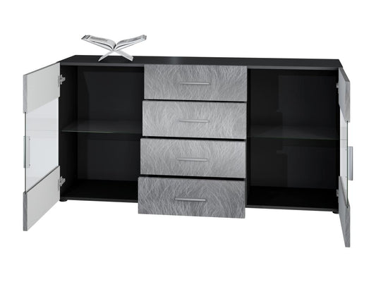 Buffet Noir Mat Façades En Bordeaux Laquées Avec LED 72x139x35 FMFV84011