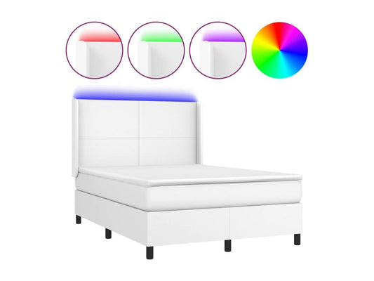Sommier tapissier et matelas et LED Blanc 140x200 cm Similicuir WZYM50967