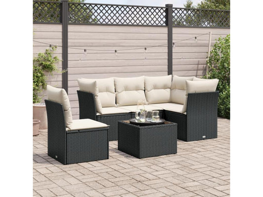 Salon de jardin 6 pcs avec coussins noir résine tressée MHWR87377