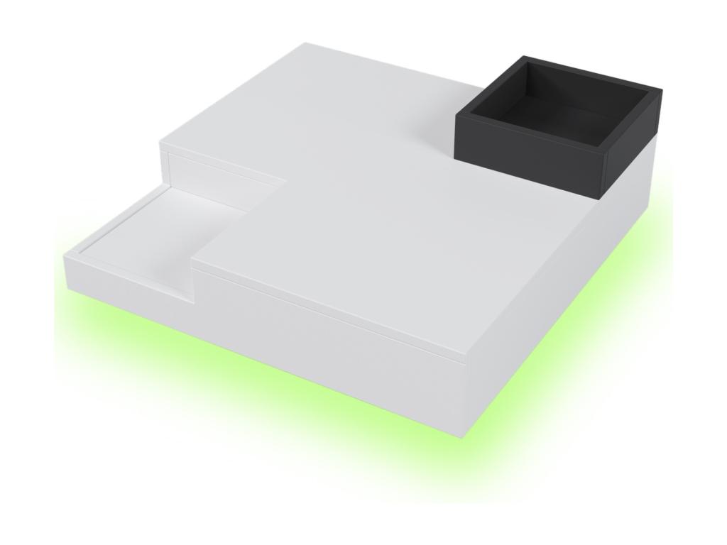 Table basse LED carrée 72x72x30 cm table de salon table d'appoint avec boîte de rangement amovible Couleuris blanc KPAM92540