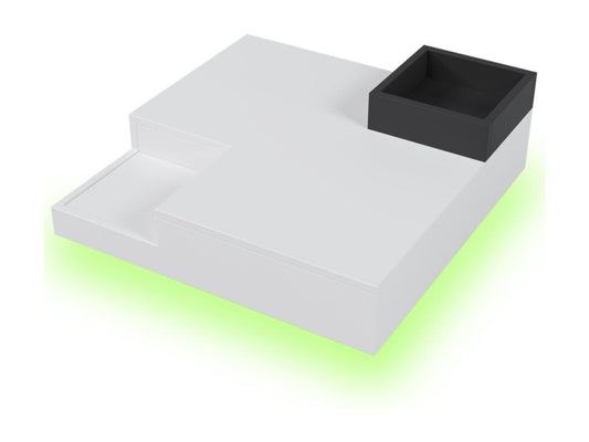 Table basse LED carrée 72x72x30 cm table de salon table d'appoint avec boîte de rangement amovible Couleuris blanc KPAM92540