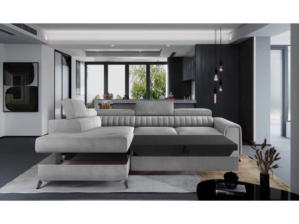 Canapé angle droit convertible avec appuis-tête réglables velours noir Chicyla 275cm YPTC82694