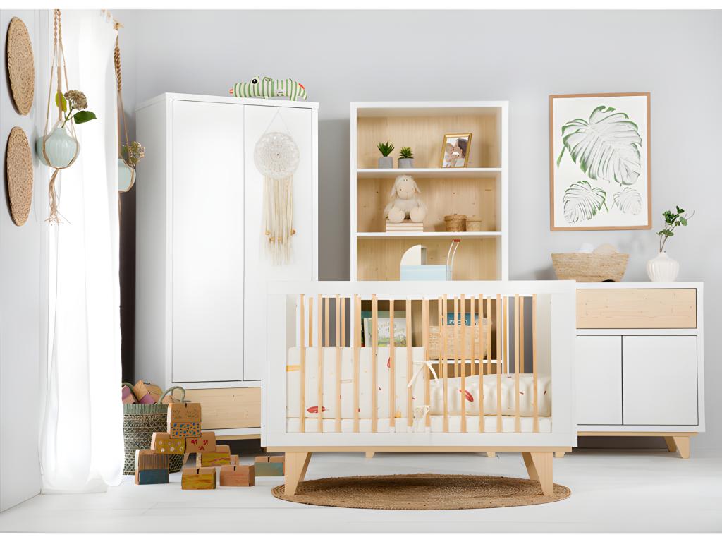 Chambre complète Lit bébé - commode - armoire LittleSky par Chicyla Blanc DPRB88206