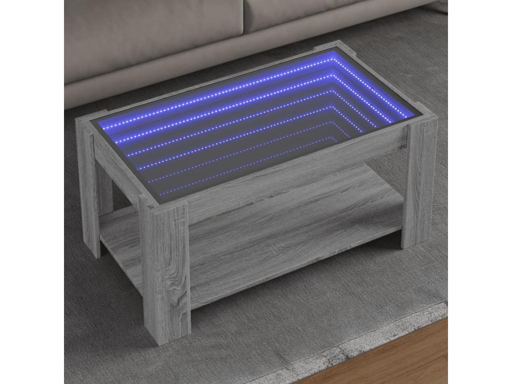 Table basse avec LED Meublori gris 93x53x45 cm bois d'ingénierie