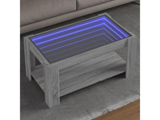 Table basse avec LED Meublori gris 93x53x45 cm bois d'ingénierie