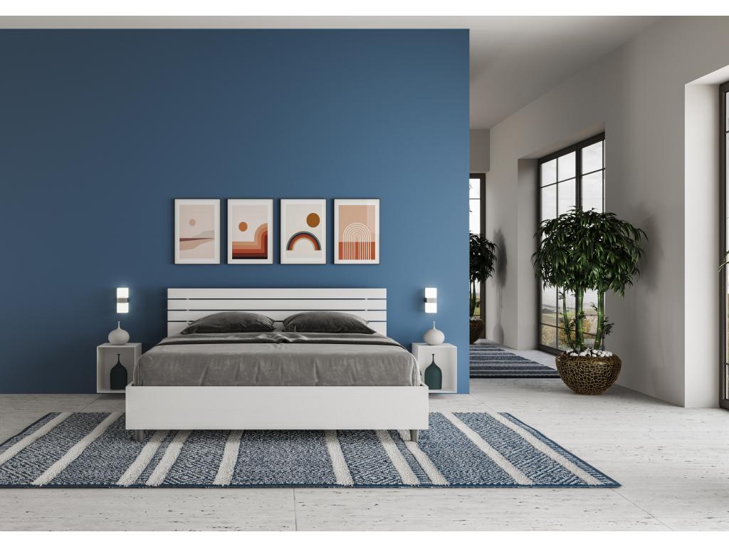 Lit sans sommier 160x190 tête de lit inclinée avec des lames frêne blanc Chicyla OKEV00755