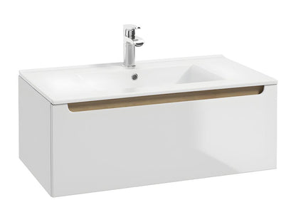 Meuble simple vasque encastrée 80cm 1 tiroir Chicyla Blanc et Bois GZDE10455