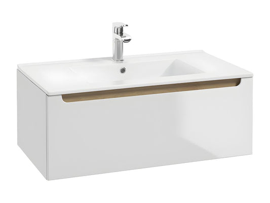 Meuble simple vasque encastrée 80cm 1 tiroir Chicyla Blanc et Bois GZDE10455