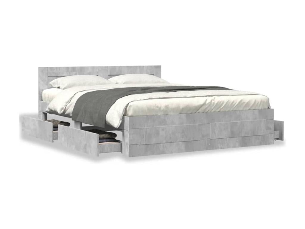 Cadre de lit et tête de lit sans matelas gris béton 150x200 cm FSGF94959