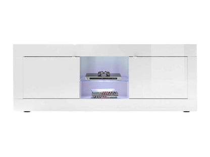 Chicyla - Meuble TV 2 Portes 2 Niches Finition Blanc Laqué Chicyla avec Leds HBPU22554