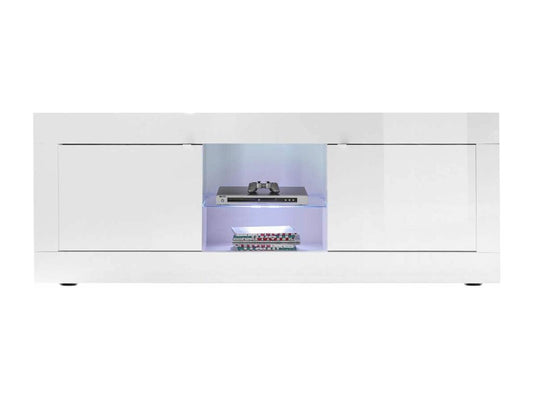 Chicyla - Meuble TV 2 Portes 2 Niches Finition Blanc Laqué Chicyla avec Leds HBPU22554