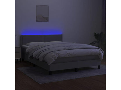 Sommier tapissier et matelas et LED Gris clair 140x190 cm Tissu