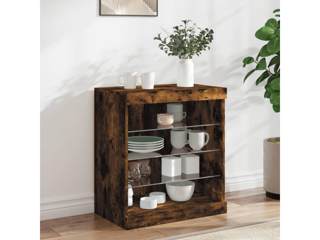 Buffet avec Meublorières LED chêne fumé 60,5x37x67 cm