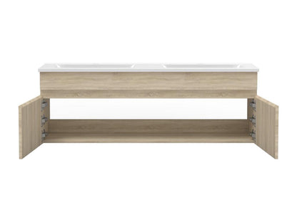 Meuble double vasque 120cm avec miroir 3 couleurs et dimmable chêne Chicyla QYBW70560