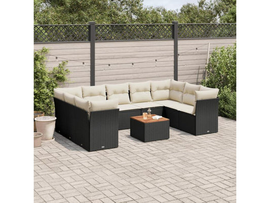 Salon de jardin 10 pièces avec coussins noir résine tressée DZPX58457