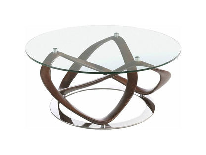 Table basse ronde torsadé bois noyer et verre trempé Chicyla 100cm VNEY41355