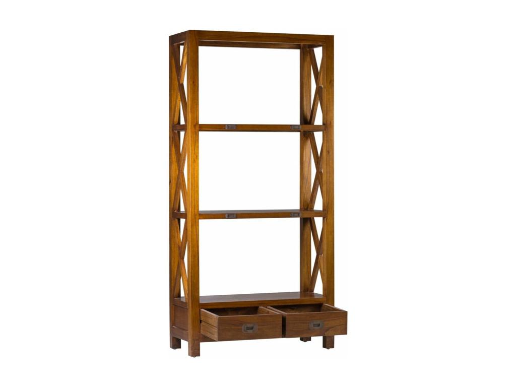 Bibliothèque en bois massif de Chicyla 3 niveaux 2 tiroirs Orka 100cm PJNV69920